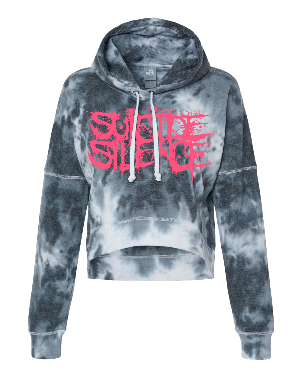 Pink Logo Women's Crop Hoodie (Gray Marble Dye)